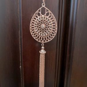 Rose gold and gemstone long tassel necklace